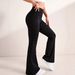 Women's High-Waisted Lace Waist Flared Yoga Pants Elastic Sports Denim Style_mkmklike.com