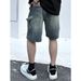 Men's Summer Trendy Low Waist Denim Shorts Relaxed Casual Five Point Pants Blue Slight Stretch Machine Washable_mkmklike.com