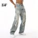 EF JEANS | 2024 New Product Niche Personality Old Wasteland Style American Dirty Dyed Graffiti Jeans High Street Tide_mkmklike.com
