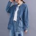 K Large Pocket Artistic Denim Jacket For Women, Loose New Style, Vintage Short Style, Plus Size Denim Jacket_mkmklike.com