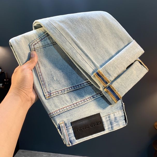 Men's Light Blue Distressed Jeans - Loose Fit Slim Tapered Denim Pants - Streetwear Style (EU Sizes 28-38)_mkmklike.com