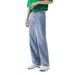 Nordmann American Style Washed Light Blue Jeans For Men With Belt Trendy Straight Spring Autumn Loose Wide-Leg Casual Long Pants_mkmklike.com