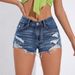 Women's Clothing High Elastic Hole Cut Blue High Waist Women's Denim Shorts_mkmklike.com
