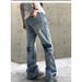 Vintage Washed Cracked Jeans For Men & Women – Relaxed Fit Light Blue Straight Leg High Street Casual Pants_mkmklike.com