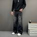 Raw Edge Distressed Denim Jeans For Men – Relaxed Straight Leg, Black Washed Cotton, Zip Fly (Xs-2xl, Unisex Streetwear)_mkmklike.com