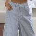 Women's High-End Straight Leg Denim Shorts Blue And White Striped Fashionable Casual High Waist Pants_mkmklike.com