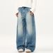 Men's Distressed Patchwork Jeans – High Street Straight-Leg Denim Pants With Sand Wash_mkmklike.com
