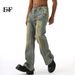 EF JEANS | 2024 New American Street Old Color Graffiti Paint Personality Design Straight Jeans Tide_mkmklike.com