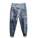 Men's Distressed Denim Jeans Japanese Streetwear Slim Tapered Fit Cargo Pockets Blue Urban Workwear Casual Skate Style 28-38_mkmklike.com