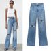Women's Clothing New Slim High Waist Straight Trousers Ripped Decorative Wide Leg Jeans_mkmklike.com