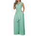 Women's Clothing women's elegant shirt collar sleeveless solid color zipper strap wide leg jumpsuit_mkmklike.com