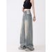 Spring/Summer 2025 New Vintage Straight-Leg Jeans For Women, American Style High-Waisted Loose Design, Floor-Length_mkmklike.com