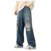 Men's Clothing Ripped Jeans For Men Ins Street Style Retro Loose Washed Wide Leg Denim Mopping Handsome Loose Straight Pants_mkmklike.com