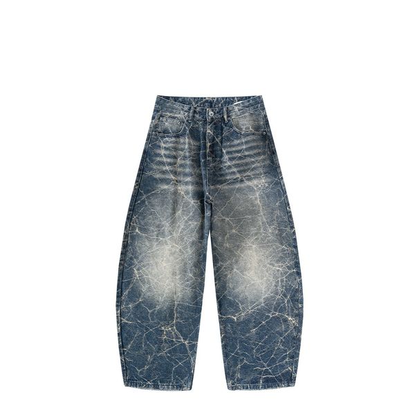 Men's Retro Lightning Wash Denim Jeans | Loose Fit Straight Leg Streetwear Pants | Vintage Distressed Style_mkmklike.com