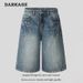 Vintage Washed Denim Capri Pants With Lightning Fade - Unisex Mid-Length Shorts For Cleanfit & Retro American Style_mkmklike.com