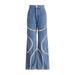 Women's Clothing Jeans Spring Ring Rhinestone Splicing Design Straight Trousers_mkmklike.com