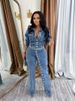 K Fashionable Women's Sexy High Elasticity Button Up Denim Casual Set Two-piece Set_mkmklike.com
