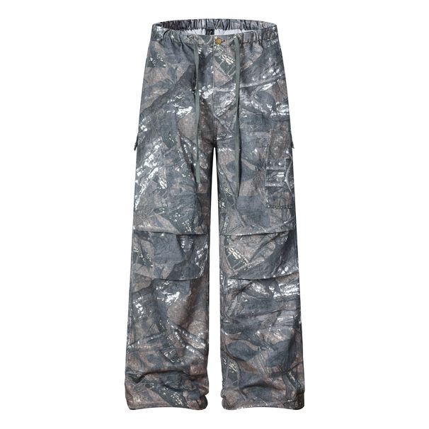 Loose Men's Casual Cargo Pants Retro Trendy High End Maple Leaf Washed Distressed Design_mkmklike.com