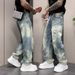 Men's American Style Straight Leg Jeans Washed Distressed Ripped Denim Trendy Stylish New Instagram Style_mkmklike.com