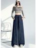 K Cowboy Wide Leg Pants For Women, Drawstring Elastic Waistband For Slimming, Loose And Lazy Casual Straight Leg Floor Pants_mkmklike.com