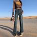Orange Silk Women's Clothing#Washed Vintage Soft And Comfortable Wide-leg Jeans For Women, Autumn Slim-fit High-waisted_mkmklike.com