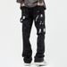 American High Street Paint Washed Jeans Men's Ins Hip Hop Slim Fit Flared Mopping Overalls Pants_mkmklike.com