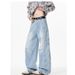 American Washed Curved Knife Jeans Spring And Autumn New Style Loose Wide Straight Leg Floor Length Pants_mkmklike.com