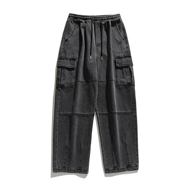 Men's Clothing Double Stereo Pocket Jeans Retro Washed Splicing Straight Loose Trousers_mkmklike.com