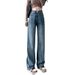 Retro High-Waisted Blue Loose Straight Leg Jeans Women's Slimming Flowy Floor-Length Pants for Spring Summer_mkmklike.com