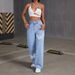 Rhinestone Butterfly Embellished High-Waisted Straight Leg Jeans For Women - Trendy Casual Denim Pants With Cotton Blend Fabric_mkmklike.com