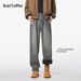 Woven Autumn Winter New Thickened Fleece Jeans Men's Trendy Loose Straight Casual Versatile Retro Wide-Leg Pants_mkmklike.com