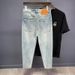 Men's Clothing Tapered High End Nine Point Jeans Men's Skinny Pants Retro Light Blue Handsome Scraped Spring And Summer Thin Nine Point Pants Handsome_mkmklike.com