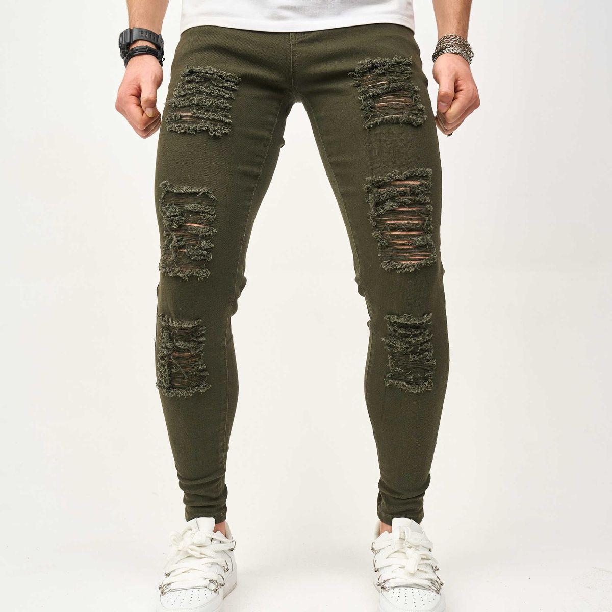 Men's Clothing Men's Washed Jeans Men's High End Two Tone Trousers Straight Loose_mkmklike.com