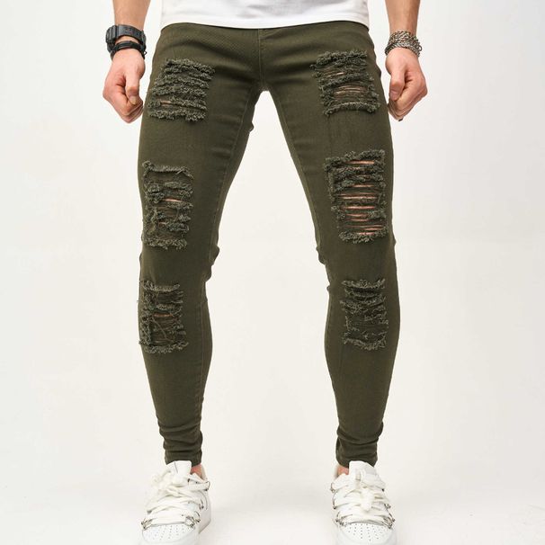 Men's Clothing Men's Washed Jeans Men's High End Two Tone Trousers Straight Loose_mkmklike.com