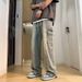 Trendy Men's Summer Jeans Hip Hop High Street Style Personalized Letter Print Midweight Cotton Wide Leg Trousers Black Blue_mkmklike.com