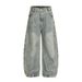 Vintage Washed Plaid Patchwork Scimitar Jeans Men's Trendy Hip-Hop Design Sense Personality Oversized Wide-Leg Pants_mkmklike.com