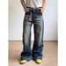 Men's Clothing Retro Washed Lightning Pattern High Street Flared Jeans Trendy Loose Casual Pants For Men And Women_mkmklike.com
