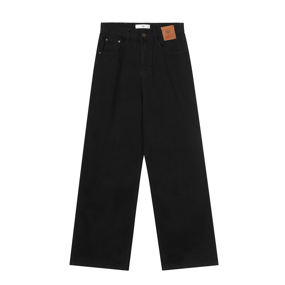 Wide-Leg Jeans Men's Trendy Brand Vibe American Loose Solid Color Simple Style Casual Dad Straight-Leg Long Pants_mkmklike.com