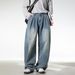 Men's Vintage Washed Distressed Jeans - Loose Fit Straight Leg Casual Pants For Spring & Summer_mkmklike.com