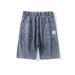 New Denim Five-point Pants Men's Summer Thin Elastic Waist Sports Jeans Men's Trendy Brand Badge Straight Five-point Pants_mkmklike.com