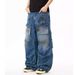 Men's Clothing Trousers Sports Button Denim Retro Lazy Distressed Straight Work Jeans Teenagers Multi Pocket_mkmklike.com