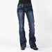 Retro Flare Jeans – Mid-Rise Stretch Bootcut Denim Pants For Women (Vintage Wash, Curve-Hugging Silhouette)_mkmklike.com