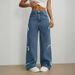 Women's Loose Wide-Leg Jeans – Vintage Washed Denim Pants With Pure Straight Fit, Street Bow Detail & Comfortable Stretch_mkmklike.com