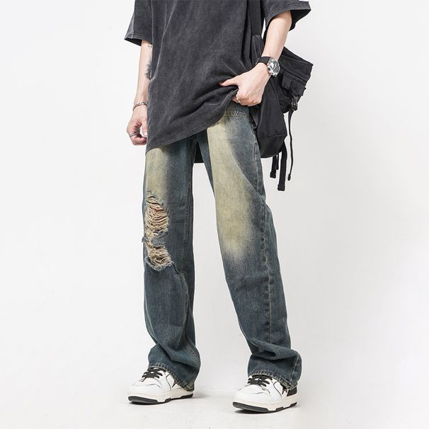 Nordmann Ripped Jeans Men New Spring Autumn Vintage Washed Casual American Street Style Loose Straight Pants_mkmklike.com