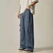 American Striped Cargo Jeans Summer Street Multi-Pocket High Waist Straight Loose Wide-Leg Pants_mkmklike.com