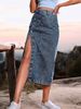 K Women's Irregular Slanted Split Denim High-waist Skirt;_mkmklike.com