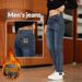 Pulse 2025 Men's New Slim Fit Stretch Straight Embroidered Soft Fleece Jeans_mkmklike.com