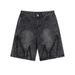 Pure Ripped Denim Men's Trendy American High Street Five-Point Loose Straight Retro Washed Frayed Shorts_mkmklike.com