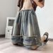 American Street Denim Shorts Men's Knee Quad Pants Summer Loose Ribbon Printed Alphabet Quad Pants_mkmklike.com