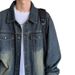 Blue American Denim Men's Autumn Lapel Workwear Jacket Trendy Brand Couple Casual Wear_mkmklike.com